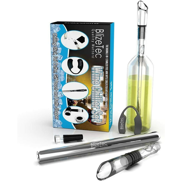 Wine Chiller 3 in 1 Set Stick ~ Foil Cutter Bottle Stopper Gift NEW - Picture 1 of 6
